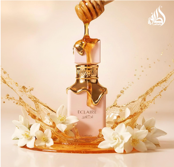 Effortless resort wear scent of the day perfume Eclaire by Lattafa with caramel milk sugar white flowers honey vanilla and musk